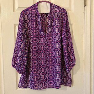Excellent Condition, SZ 1X, Block Print Tunic Top or Swim Cover Up Top, Purple